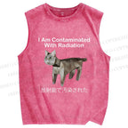 Unisex I Am Contaminated With Radiation Japanese Cat Printed Washed Tank Top