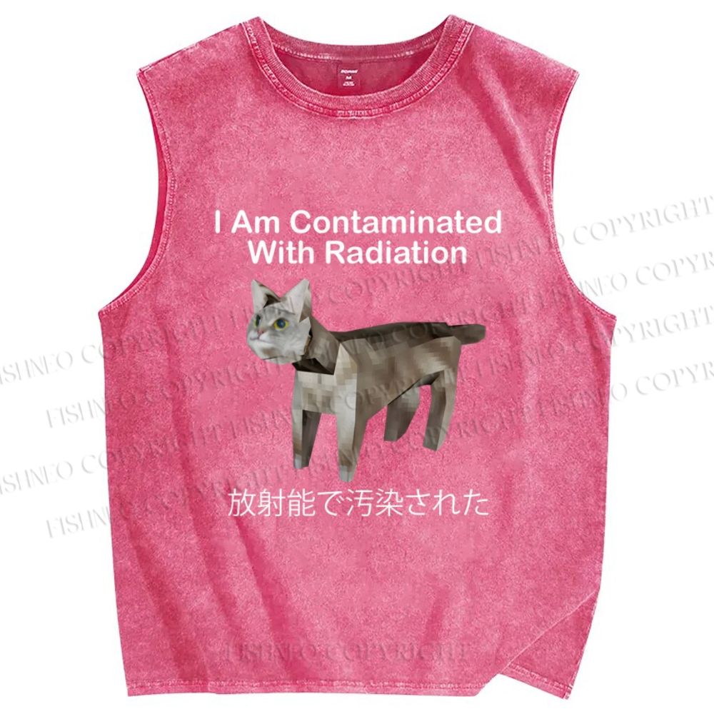 Unisex I Am Contaminated With Radiation Japanese Cat Printed Washed Tank Top