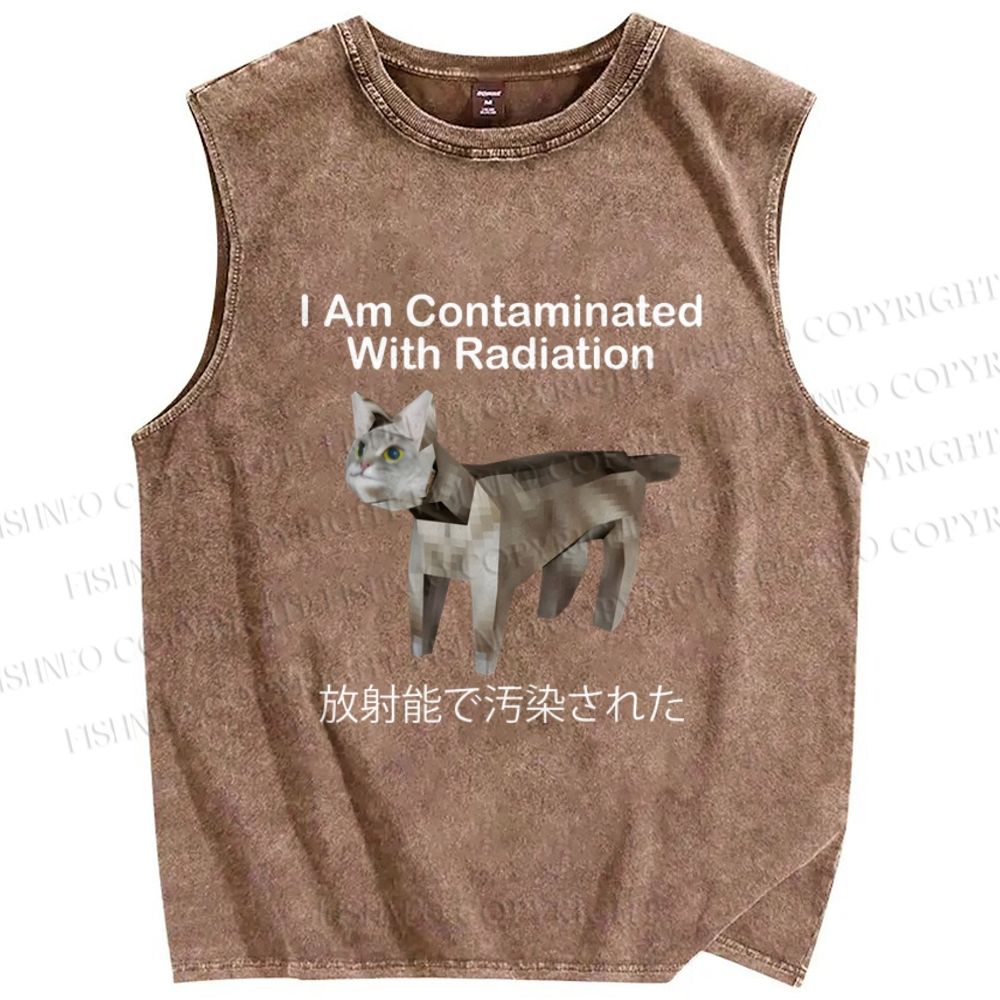 Unisex I Am Contaminated With Radiation Japanese Cat Printed Washed Tank Top