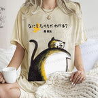 Unisex Japanese Big Cat Printed Washed Tee