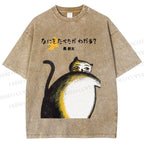 Unisex Japanese Big Cat Printed Washed Tee