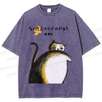 Unisex Japanese Big Cat Printed Washed Tee