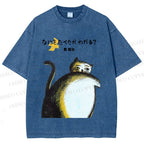 Unisex Japanese Big Cat Printed Washed Tee