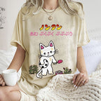 Unisex Japanese Sad Cat Printed Washed Tee