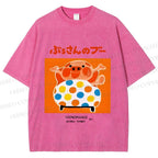 Unisex Vintage Japanese Silly Pig Printed Washed Tee