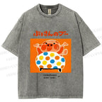 Unisex Vintage Japanese Silly Pig Printed Washed Tee