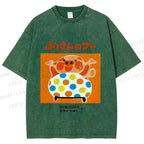 Unisex Vintage Japanese Silly Pig Printed Washed Tee