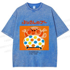 Unisex Vintage Japanese Silly Pig Printed Washed Tee