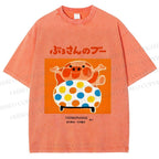 Unisex Vintage Japanese Silly Pig Printed Washed Tee