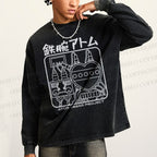 Unisex Casual Washed Astro Boy Printed Long Sleeve T-shirt