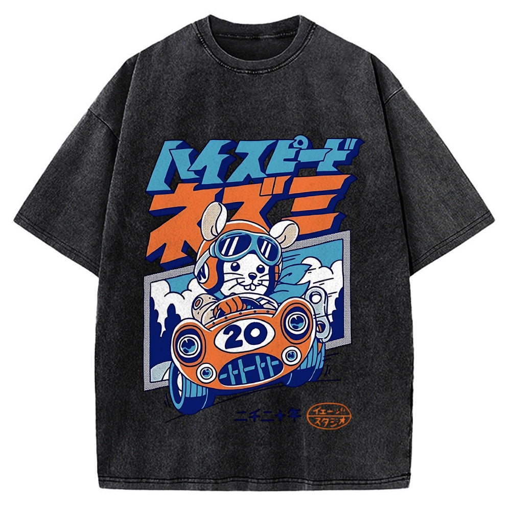 Racing Mouse Rat Funny Vintage Washed T-shirt