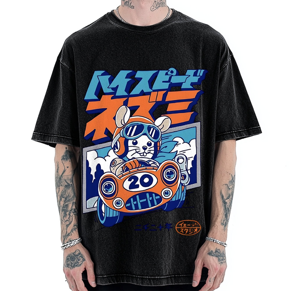Racing Mouse Rat Funny Vintage Washed T-shirt