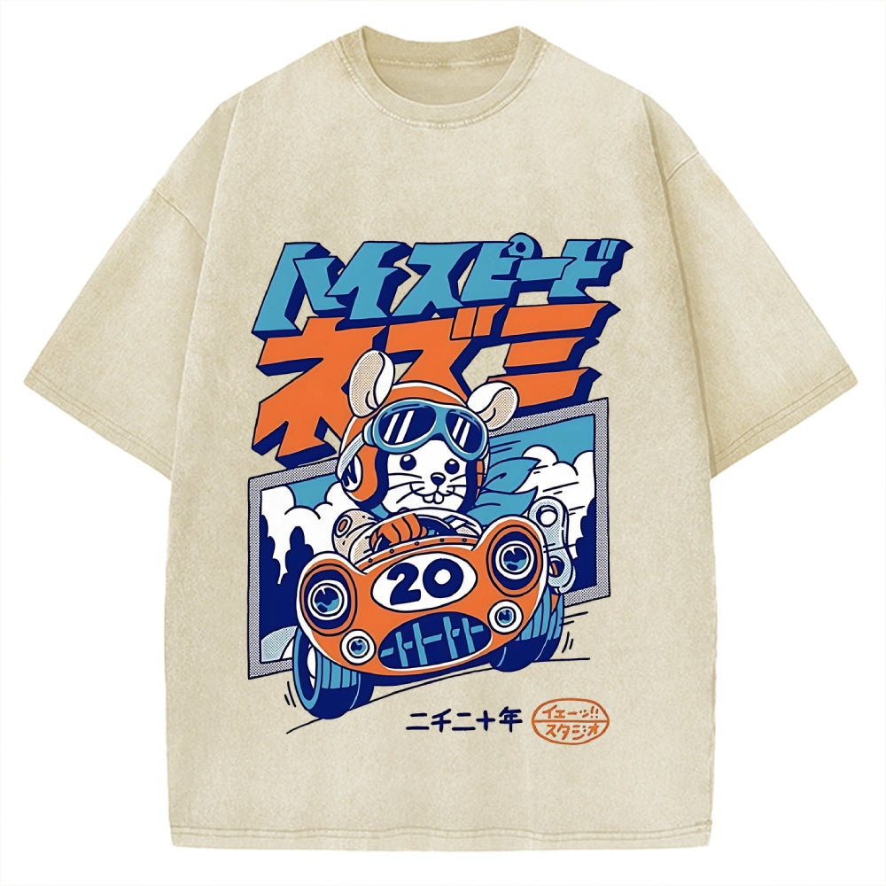 Racing Mouse Rat Funny Vintage Washed T-shirt