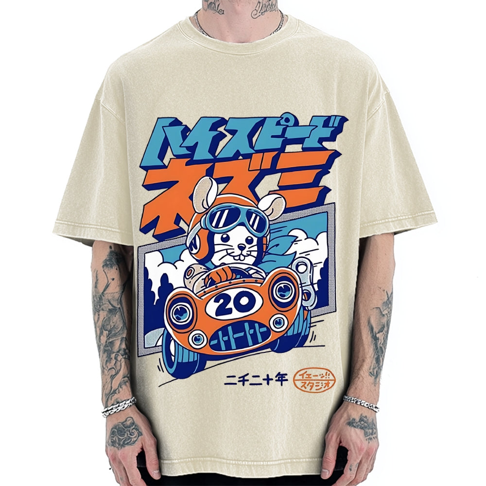 Racing Mouse Rat Funny Vintage Washed T-shirt
