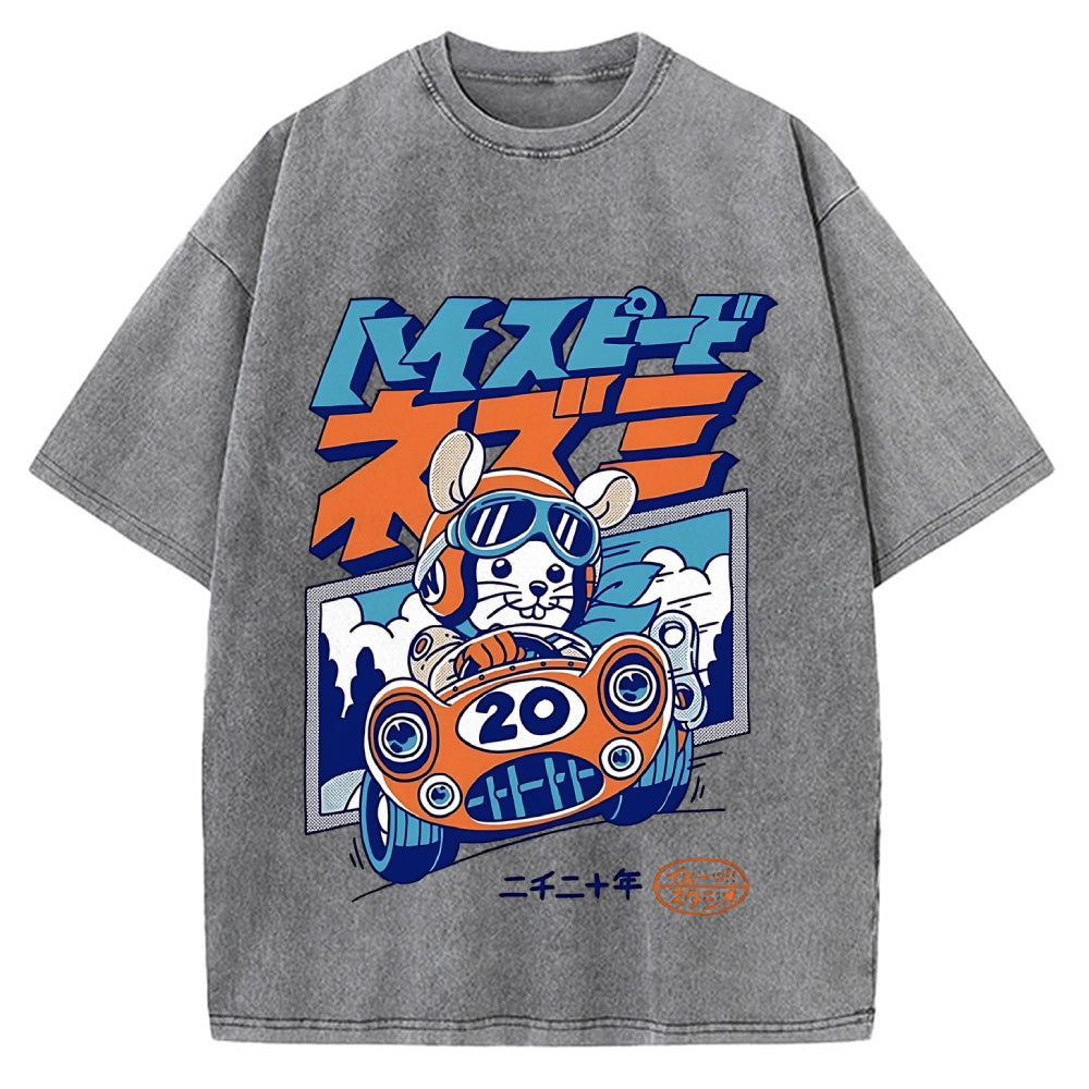 Racing Mouse Rat Funny Vintage Washed T-shirt