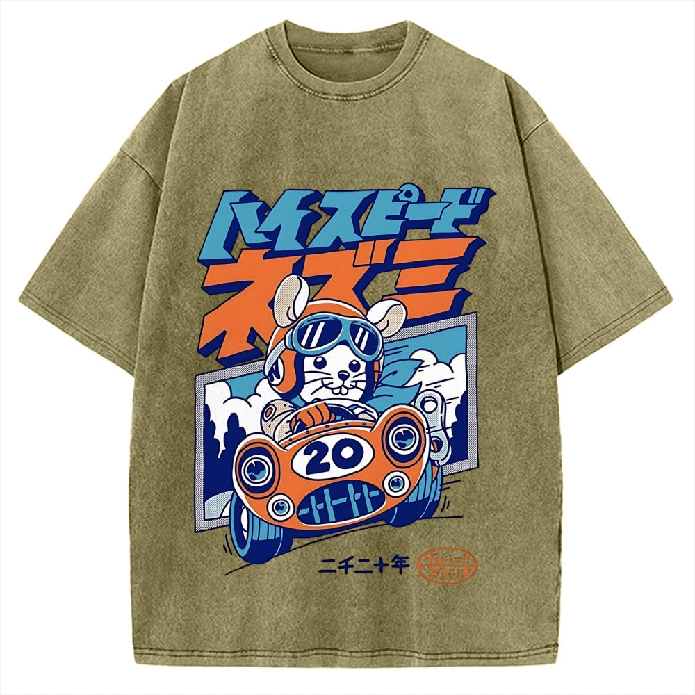 Racing Mouse Rat Funny Vintage Washed T-shirt