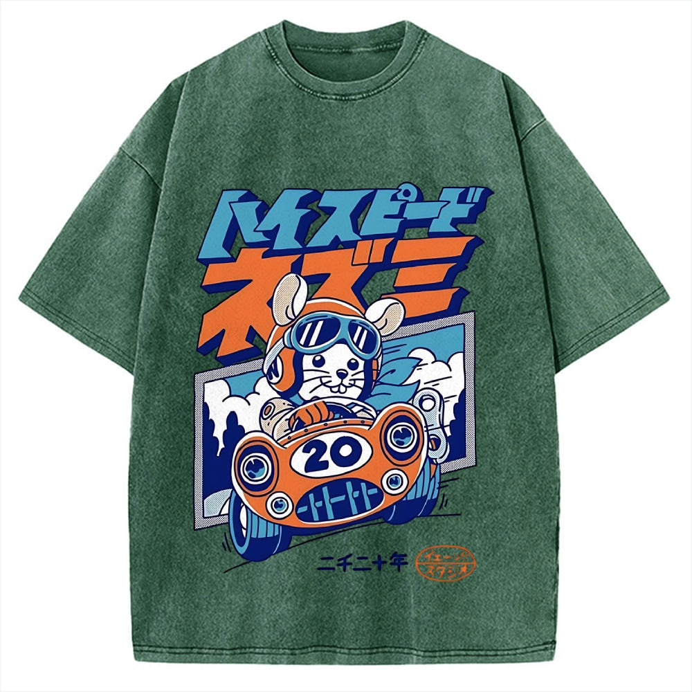 Racing Mouse Rat Funny Vintage Washed T-shirt