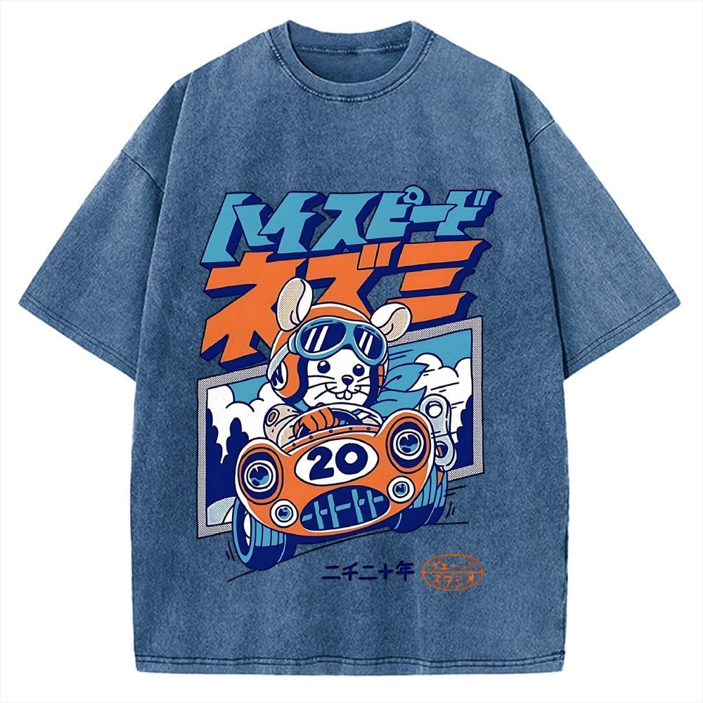 Racing Mouse Rat Funny Vintage Washed T-shirt
