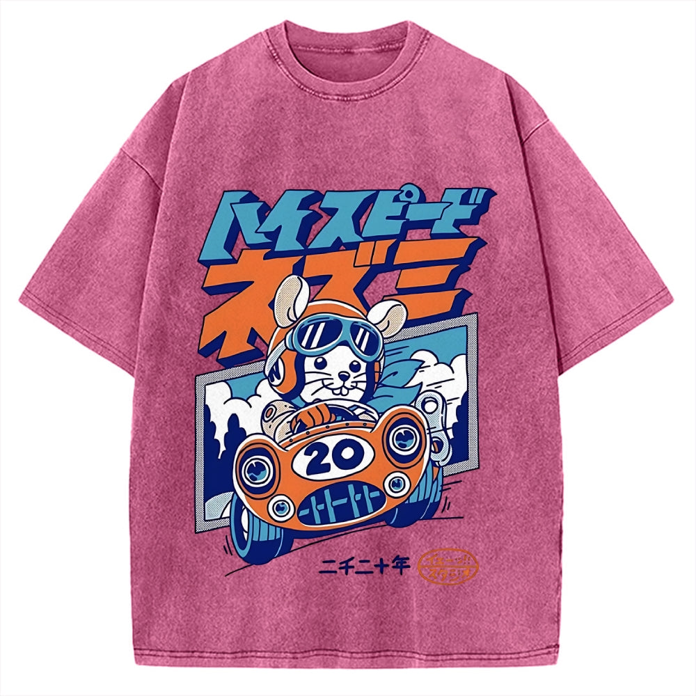 Racing Mouse Rat Funny Vintage Washed T-shirt