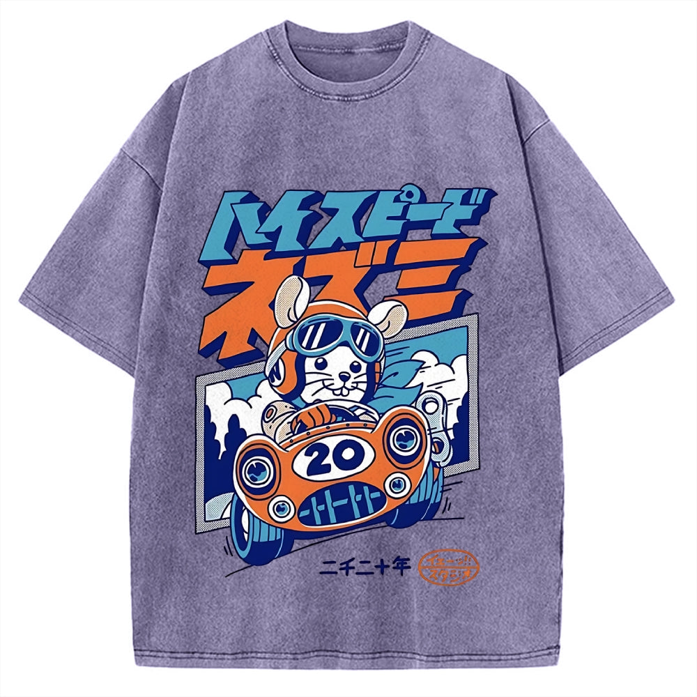 Racing Mouse Rat Funny Vintage Washed T-shirt