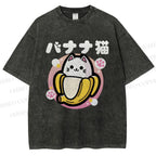 Unisex Banana Cat Printed Washed Tee