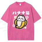 Unisex Banana Cat Printed Washed Tee