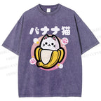 Unisex Banana Cat Printed Washed Tee