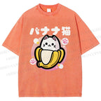 Unisex Banana Cat Printed Washed Tee