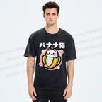 Unisex Banana Cat Printed Washed Tee