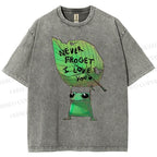 Unisex Frog Leaf Printed Washed Tee