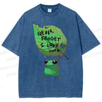 Unisex Frog Leaf Printed Washed Tee