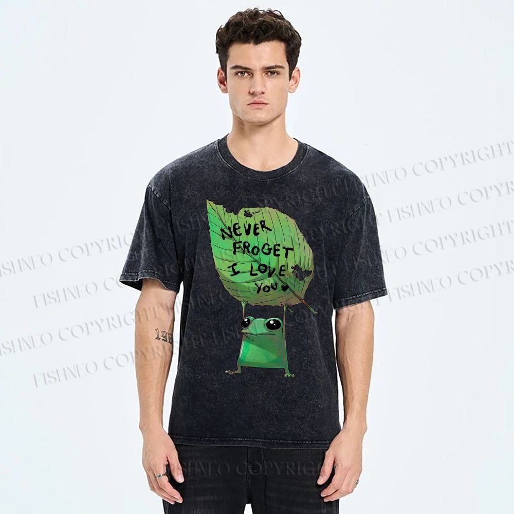 Unisex Frog Leaf Printed Washed Tee