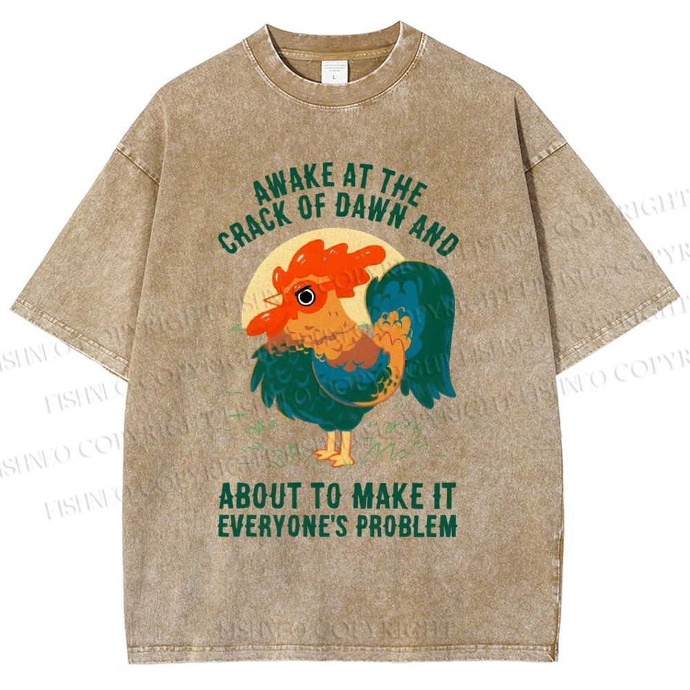 Unisex Chicken Printed Washed Tee