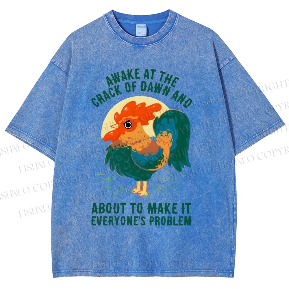 Unisex Chicken Printed Washed Tee