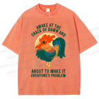 Unisex Chicken Printed Washed Tee