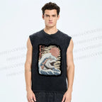 Unisex Japanese Sushi Wave Printed Washed Tank Top