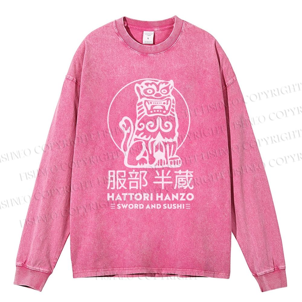 Unisex Casual Washed Hattori Hanzo Printed Long Sleeve T-shirt