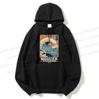 Unisex Casual Cotton Japanese Wave Printed Hoodie