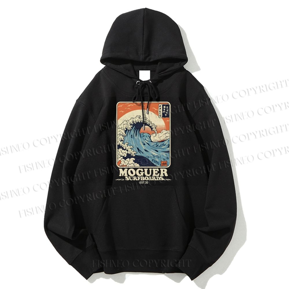Unisex Casual Cotton Japanese Wave Printed Hoodie