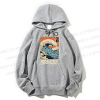 Unisex Casual Cotton Japanese Wave Printed Hoodie