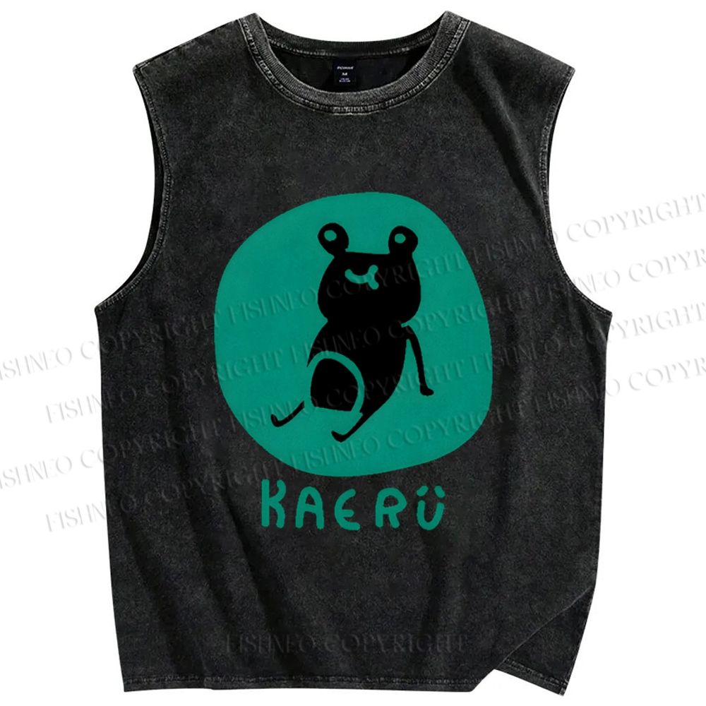 Unisex Frog Printed Washed Tank Top