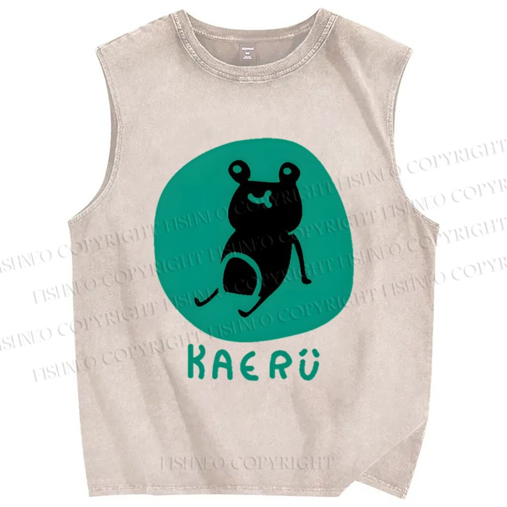 Unisex Frog Printed Washed Tank Top
