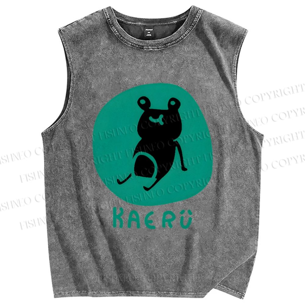 Unisex Frog Printed Washed Tank Top