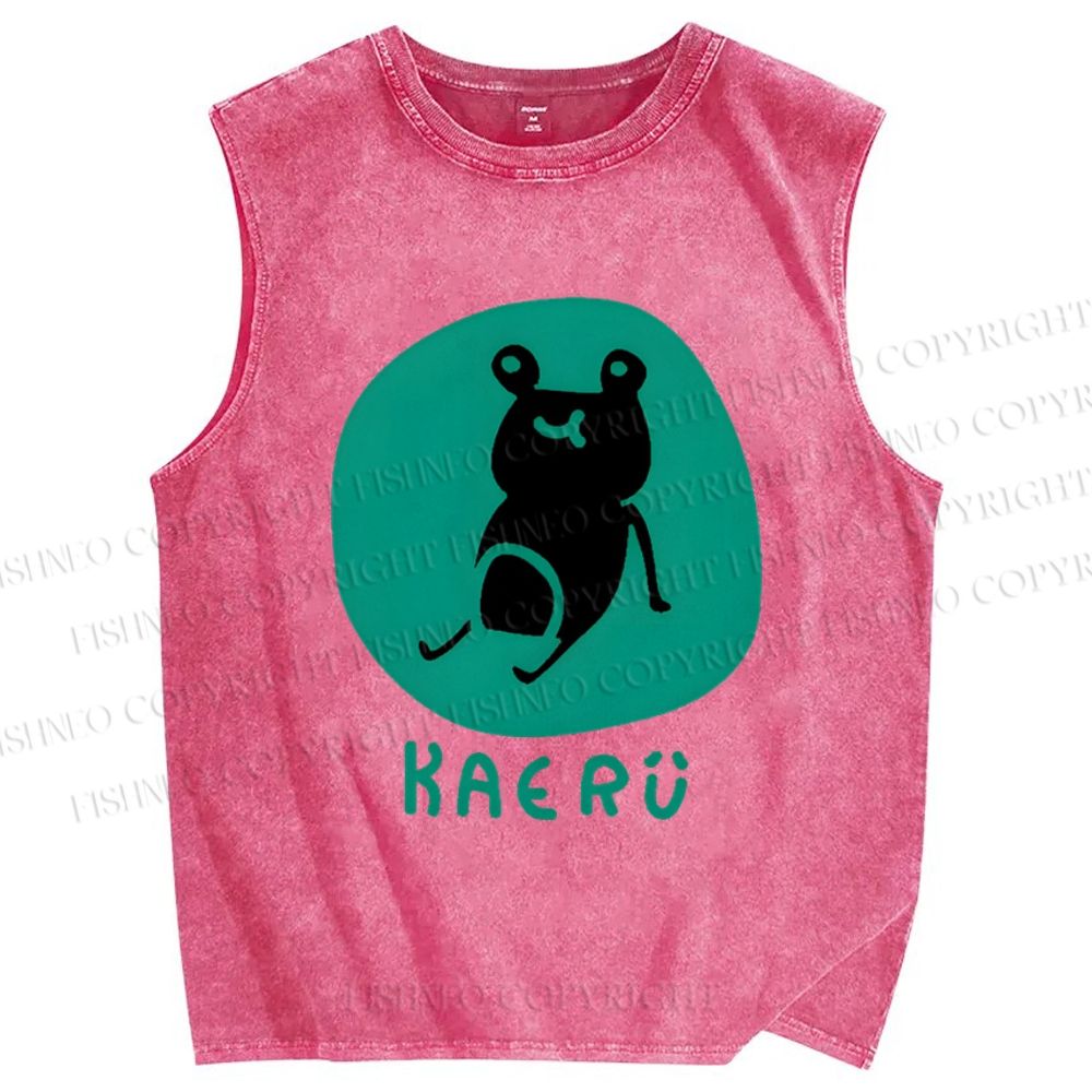 Unisex Frog Printed Washed Tank Top