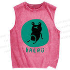 Unisex Frog Printed Washed Tank Top