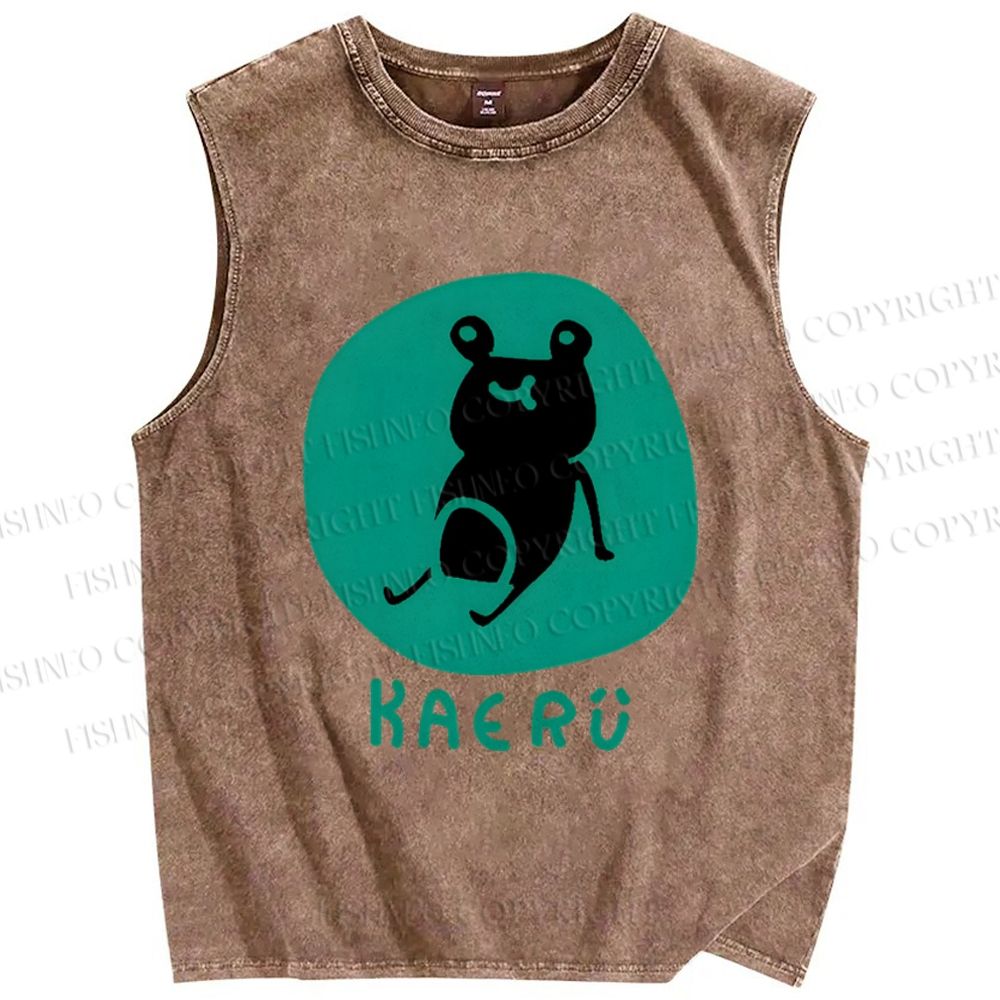 Unisex Frog Printed Washed Tank Top