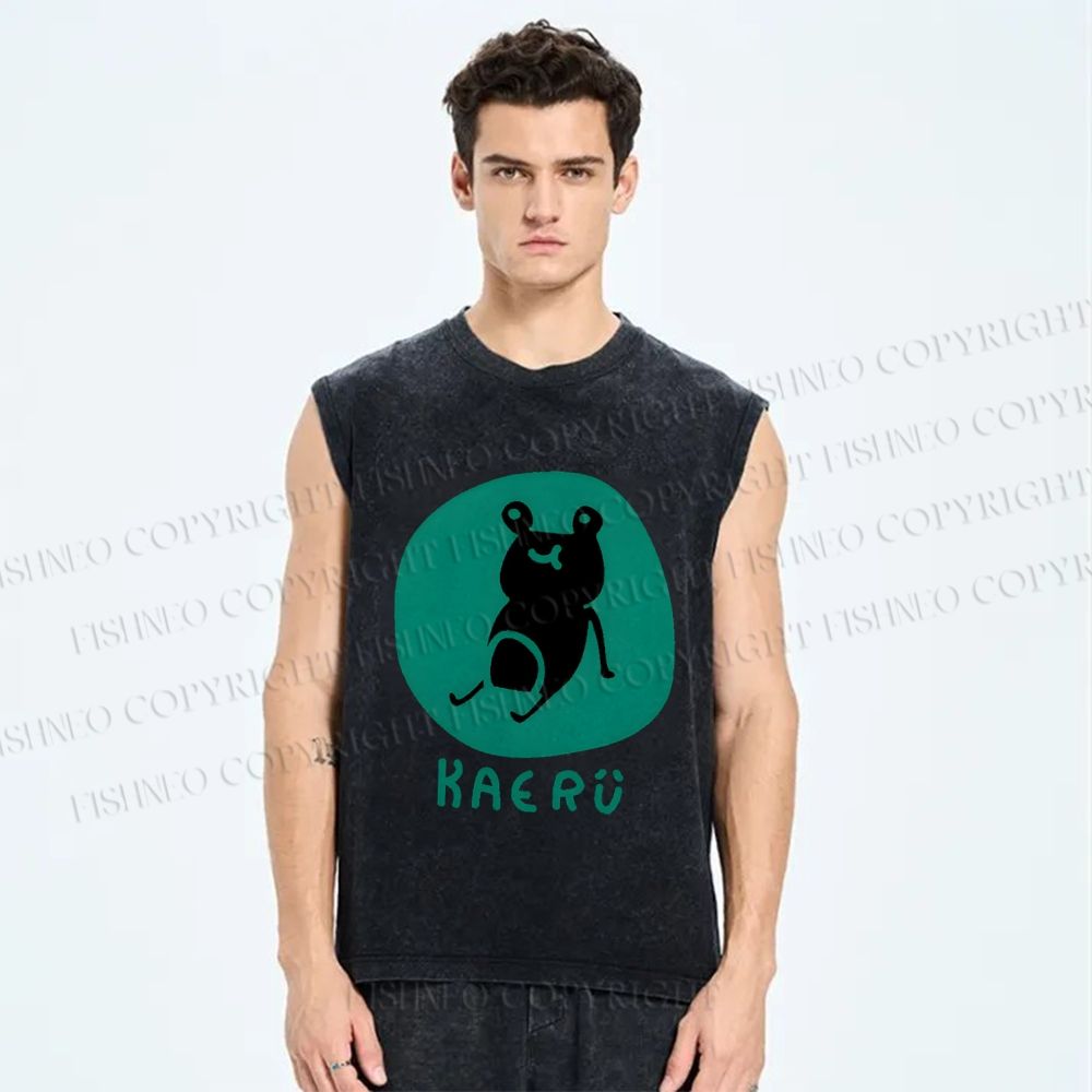 Unisex Frog Printed Washed Tank Top