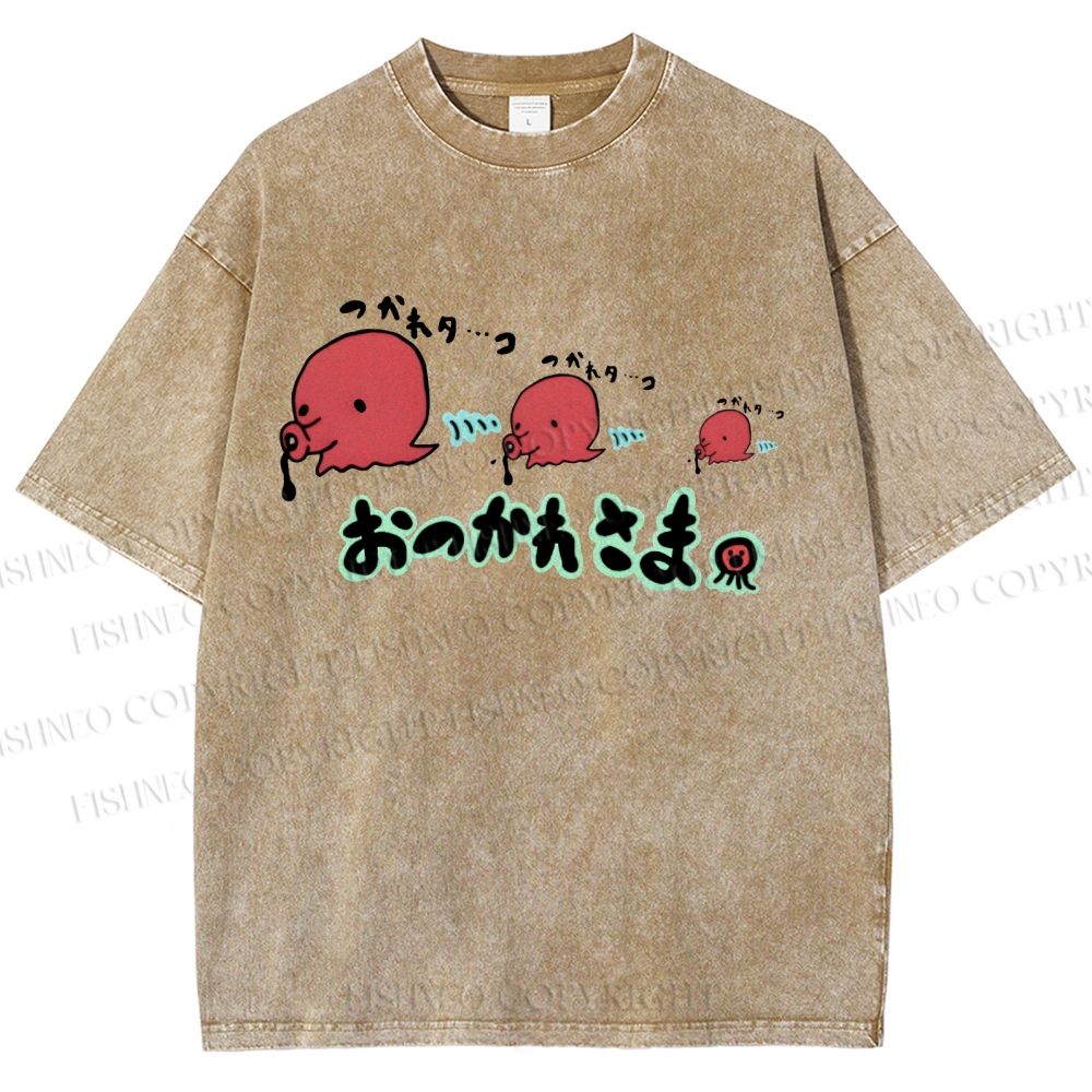 Unisex Octopus Printed Washed Tee