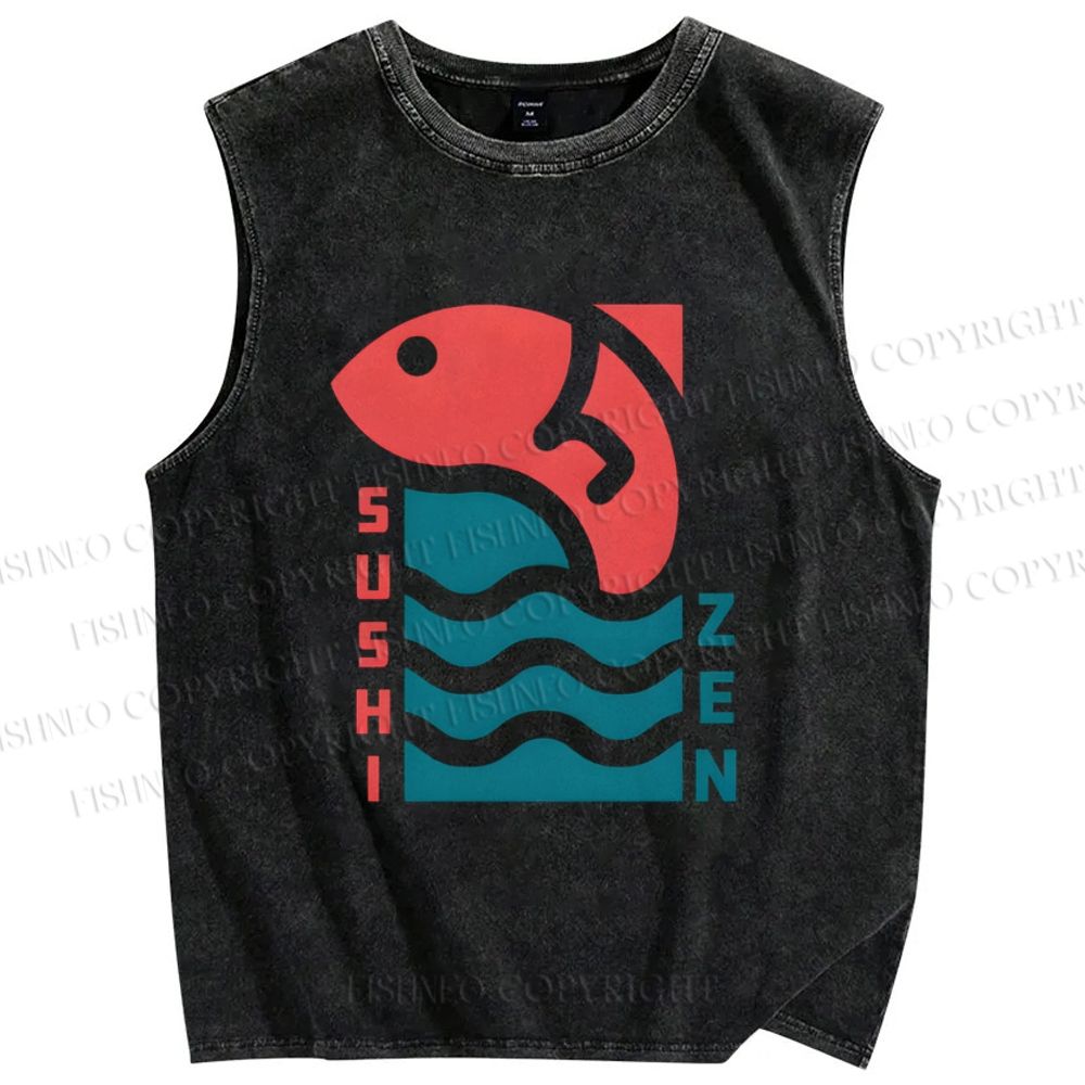 Unisex Sushi Fish Printed Washed Tank Top