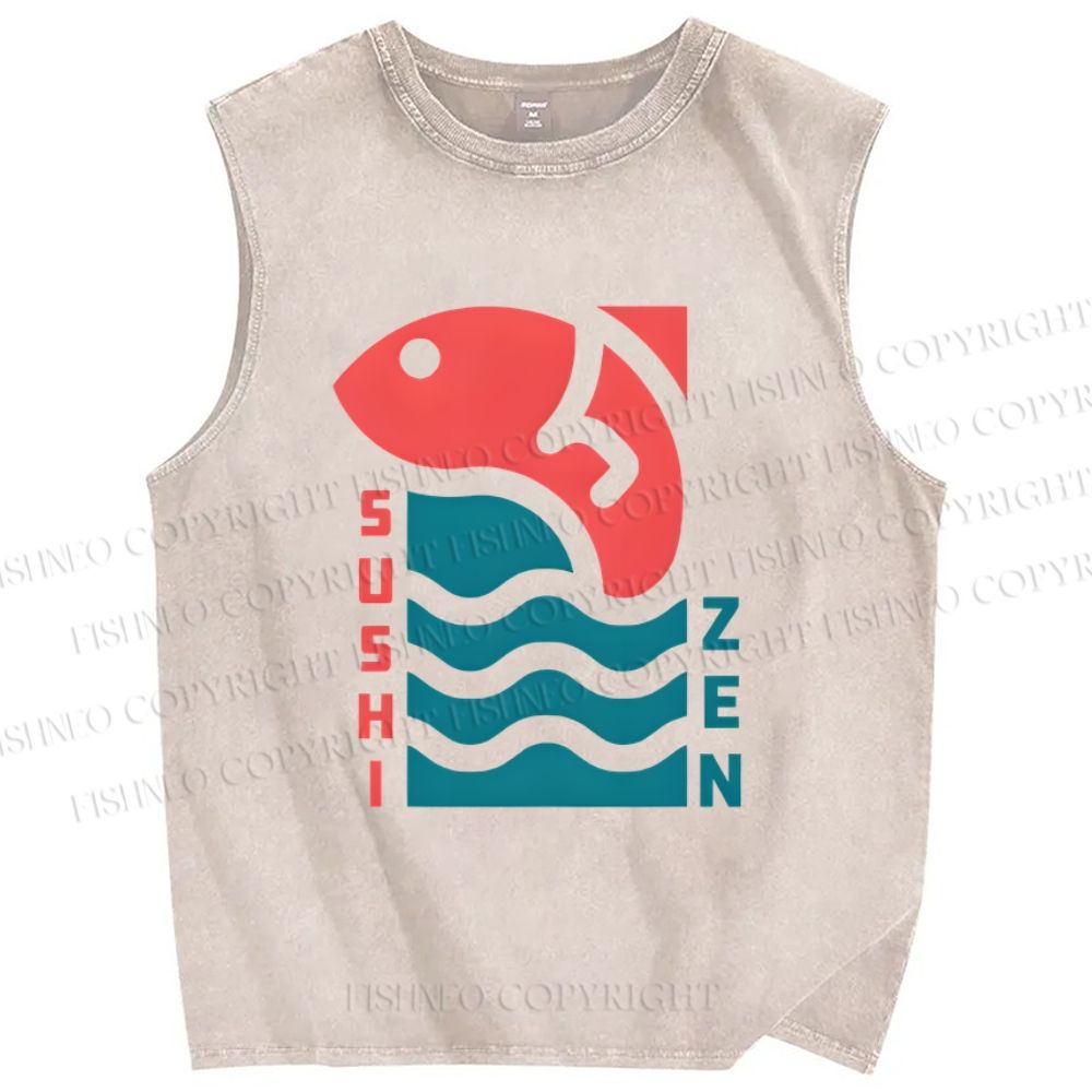 Unisex Sushi Fish Printed Washed Tank Top